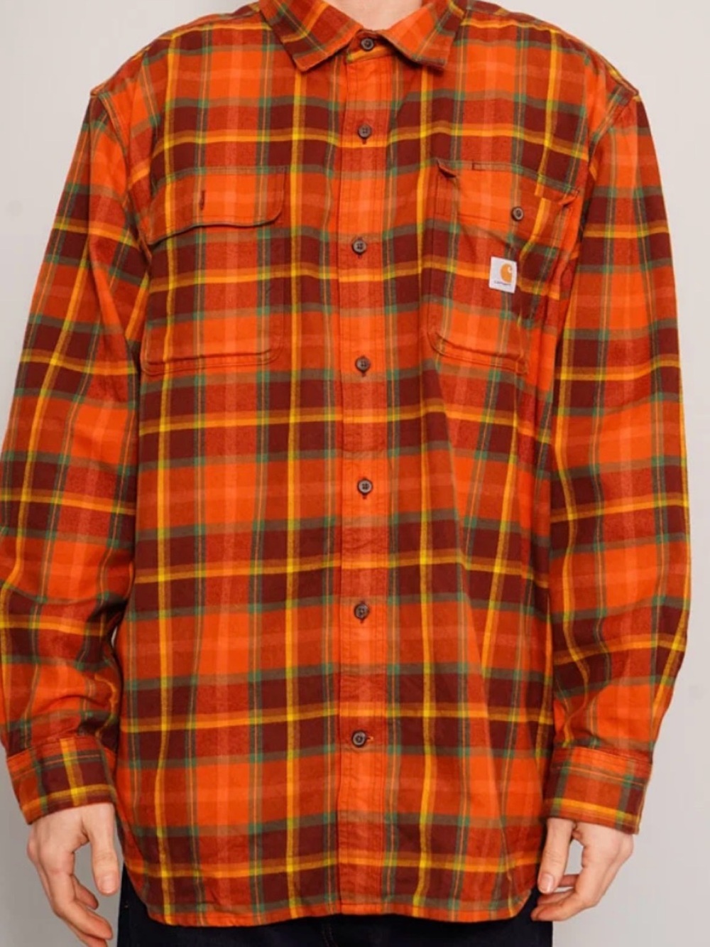 Carhartt Heavyweight Plaid Flannel for Men L loose fit Fall Orange